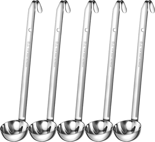 Cunhill 5 Pcs Soup Ladles Stainless Steel Serving Ladles with Long Handle for Serving, Cooking, Stirring, Portioning Kitchen Restaurant Accessories(4 oz)
