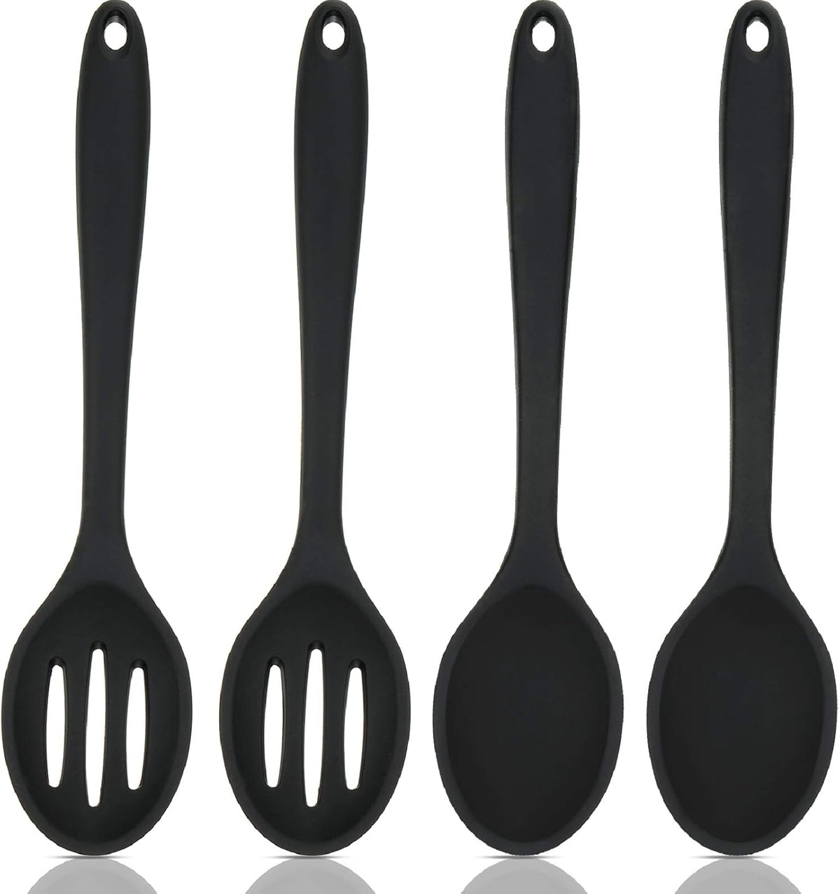 Boao 4 Pcs Silicone Cooking Spoons 10.6 Inch Slotted Nonstick, Black