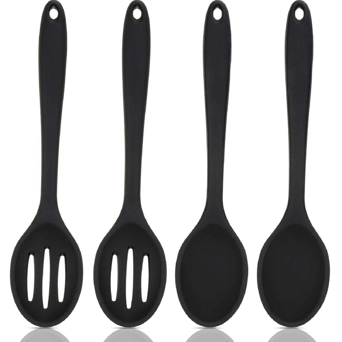 Boao 4 Pcs Silicone Cooking Spoons 10.6 Inch Slotted Nonstick, Black