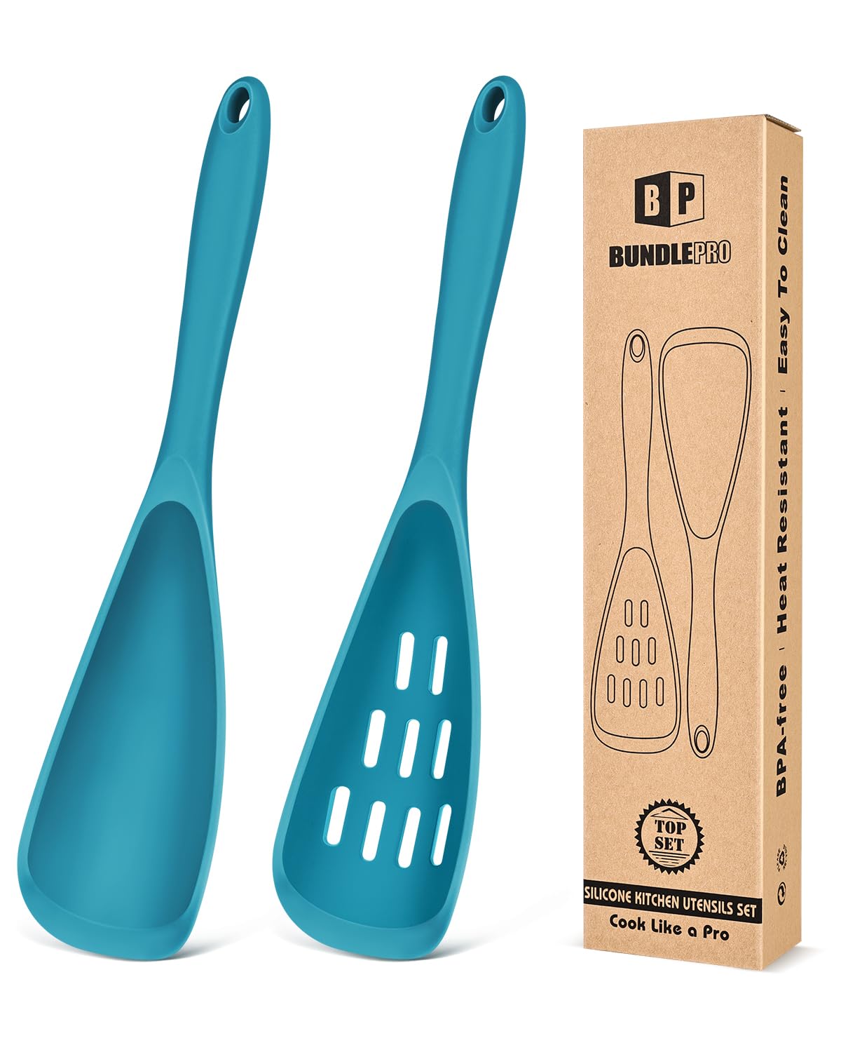 Pack of 2 Cooking Spoons for Non Stick Cookware, Multifunction Spatula Spoon BPA-Free, One-Piece Design, Suitable for Scooping, Scraping, Serving and Mixing(BLACK)