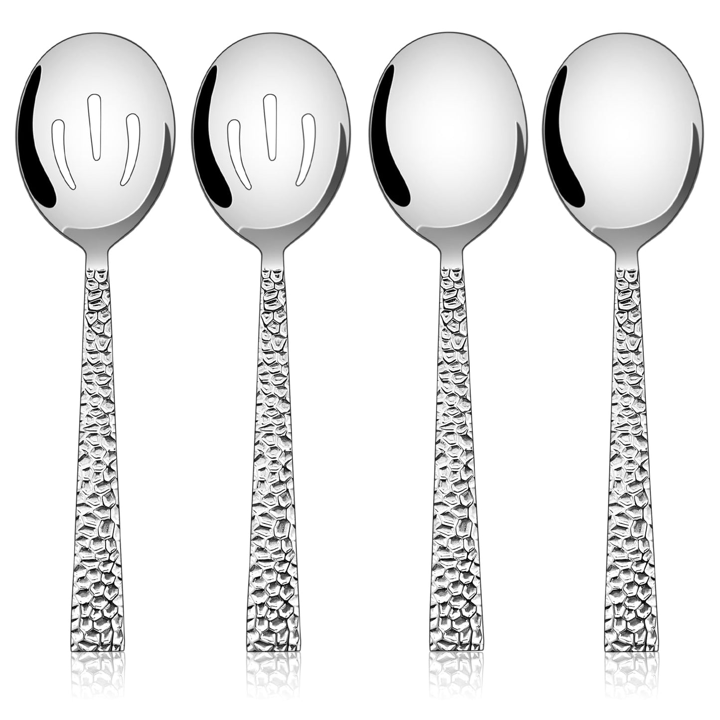 E-far Hammered Slotted Serving Spoons, 4-Piece Stainless Steel Tablespoons Hostess Serving Utensils Set for Catering Buffet Party Wedding Kitchen Restaurant, Dishwasher Safe