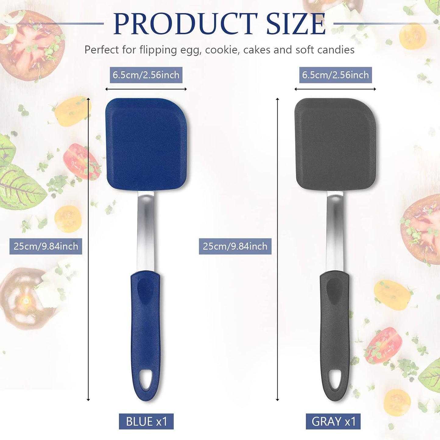 2 Pcs Mini Silicone Cookie Brownie Spatula,Solid Flat,Gray, Blue