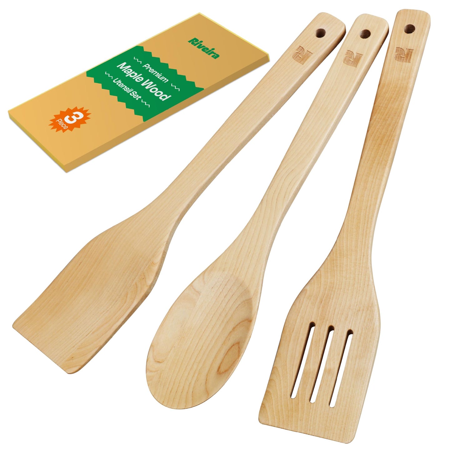Riveira Dark Bamboo Wooden Spoons for Cooking 6-Piece, Apartment Essentials Wood Spatula Spoon Nonstick Kitchen Utensil Set Premium Quality Housewarming Gifts for Everyday Use