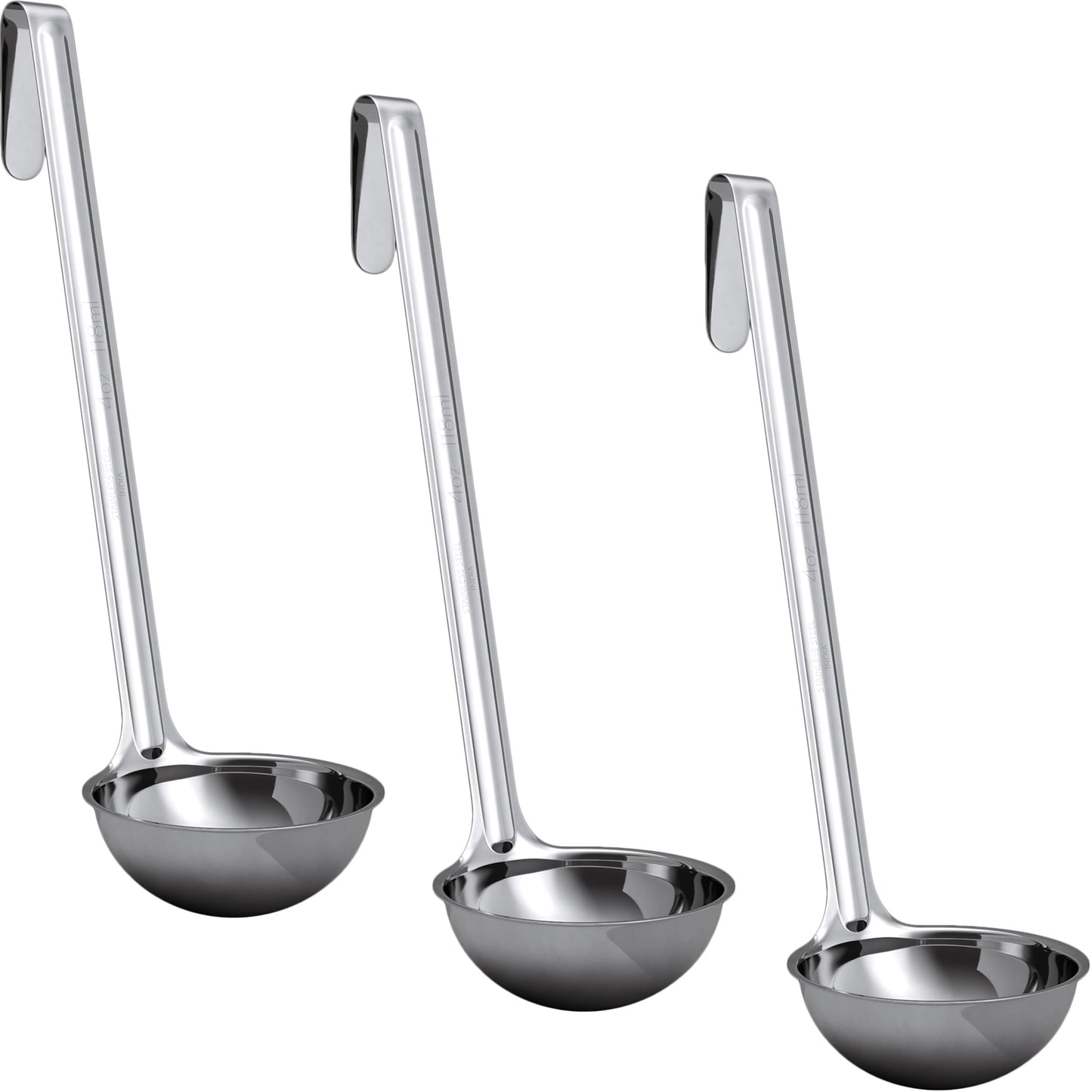 Sturdy, Ergonomic Combo Sizes Ladles 5 Pk. 1 2 4 6 8 Oz Stainless Steel Ladle with Long Handles. Best Kitchen Supplies for Stirring, Portioning and Serving Soup, Chili and Stew in Restaurants and Home