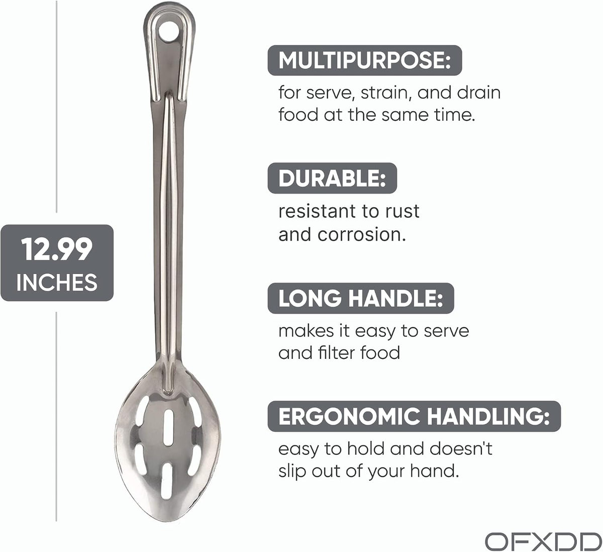 Perforated Stainless Steel Spoon - Serving Slotted Spoons for Restaurant - Large Metal Commercial Tablespoon for Cooking 3 Pcs