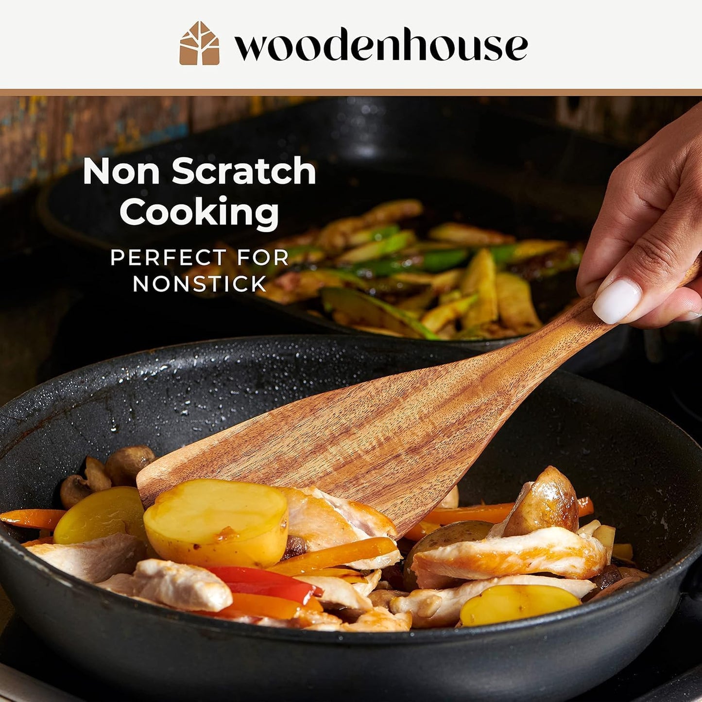 Wooden Spoons for Cooking, 10 Pcs Teak Wood Utensil Set for Nonstick