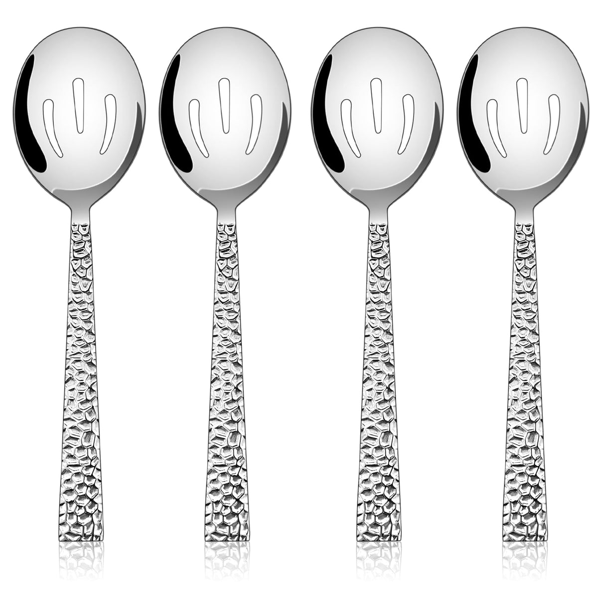 E-far Hammered Slotted Serving Spoons, 4-Piece Stainless Steel Tablespoons Hostess Serving Utensils Set for Catering Buffet Party Wedding Kitchen Restaurant, Dishwasher Safe