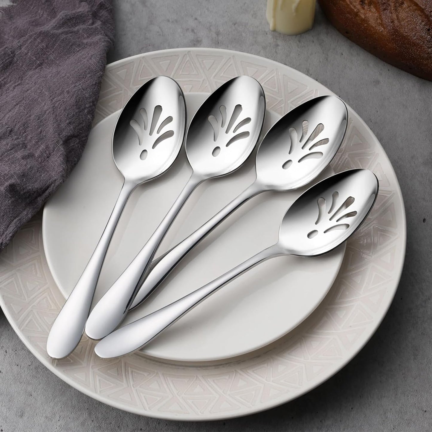 Stainless Steel Slotted Serving Spoons, E-far 4-Piece Metal Tablespoons Hostess Serving Utensils Set for Catering Buffet Party Kitchen Restaurant, Dishwasher Safe