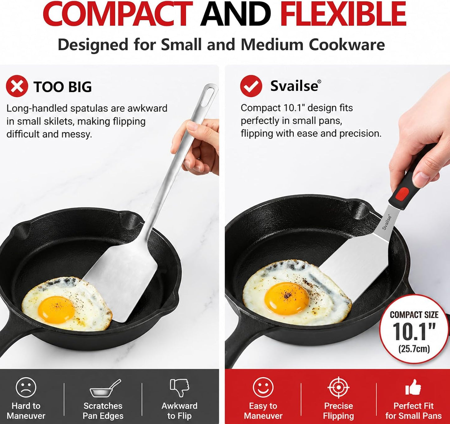 Metal Spatula of 2, Stainless Steel Solid & Slotted Turner Set