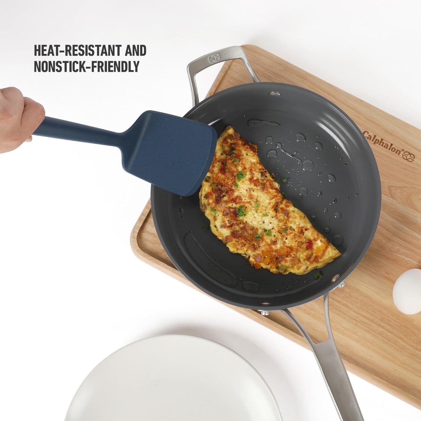 Calphalon Edge Silicone Turner, Flexible Silicone Cooking Spatula with Reinforced Core, Heat-Resistant Nonstick-Safe Turner for Flipping & Cooking, Navy
