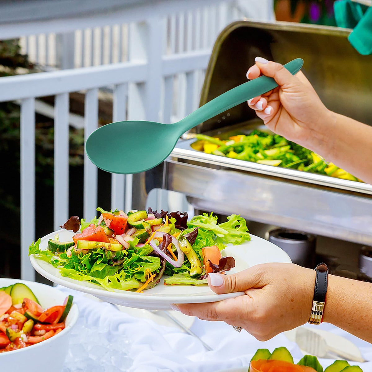 8 Pcs 10" Large Plastic Wheat Straw Serving Spoons Set, Serving Spoons & Slotted Spoons, Kitchen Mixing Serving Spoon for Party Buffet Catering (Orange/Blue/Yellow/Green, Not for Cooking)