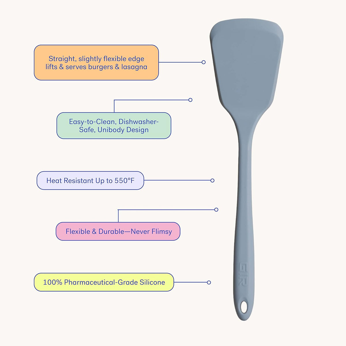GIR: Get It Right Silicone Spatula Turner - Heat-Resistant & Non-Stick Core with Flexible Tip - Pancake Flipper - Dishwasher Safe, Ultimate Turner - 13IN - Slate