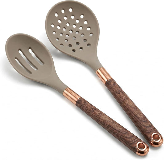 LorisArm Slotted Spoon & Skimmer Spoon 2 PC, 13" Silicone Kitchen Strainer Skimmer for Straining Pasta/Cooking/Frying, Non Stick Kitchen Utensils Pasta Spoons.