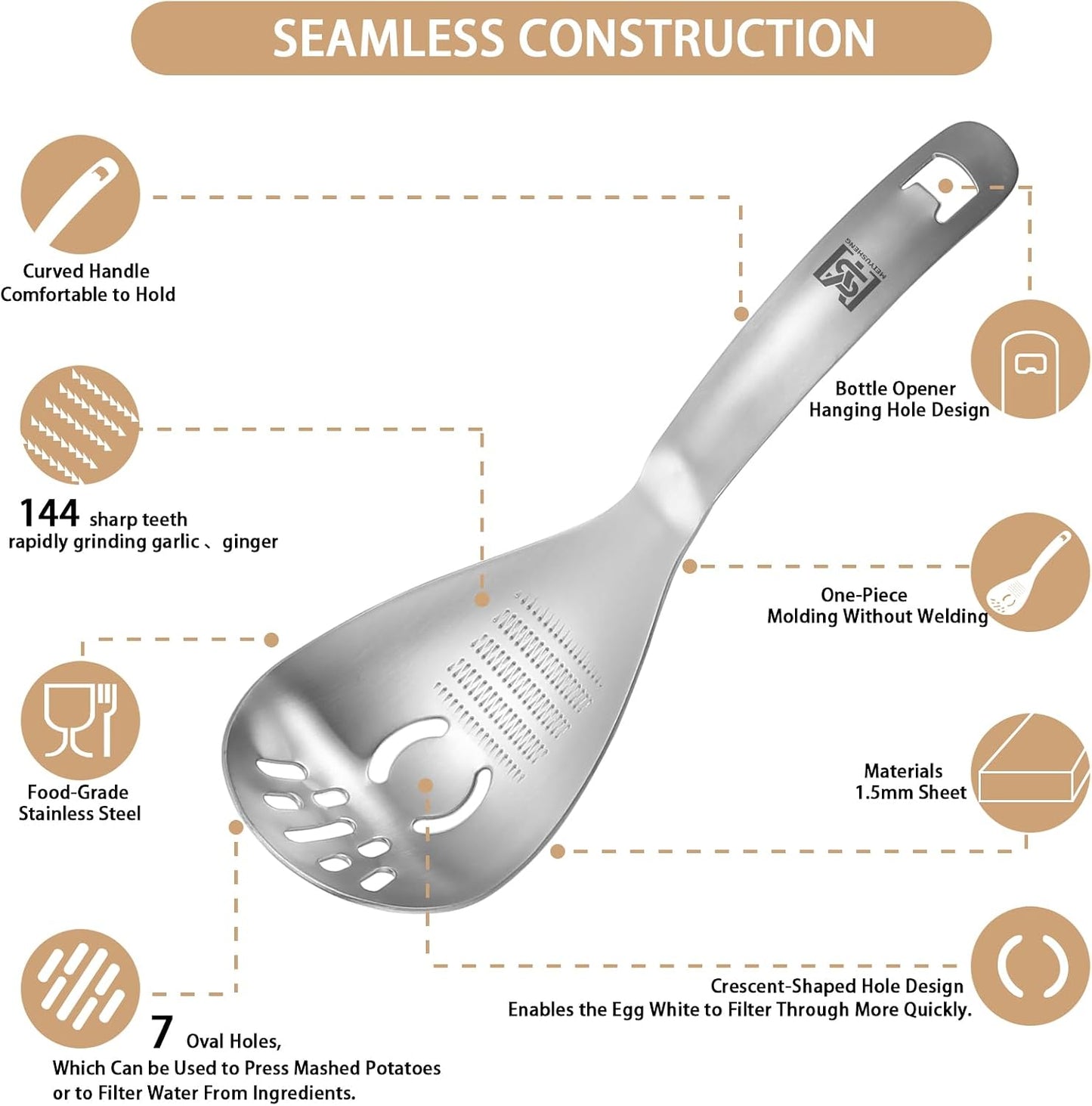 5 in 1 Multifunction Cooking Spoon,304 Stainless Steel Egg Slotted spoon