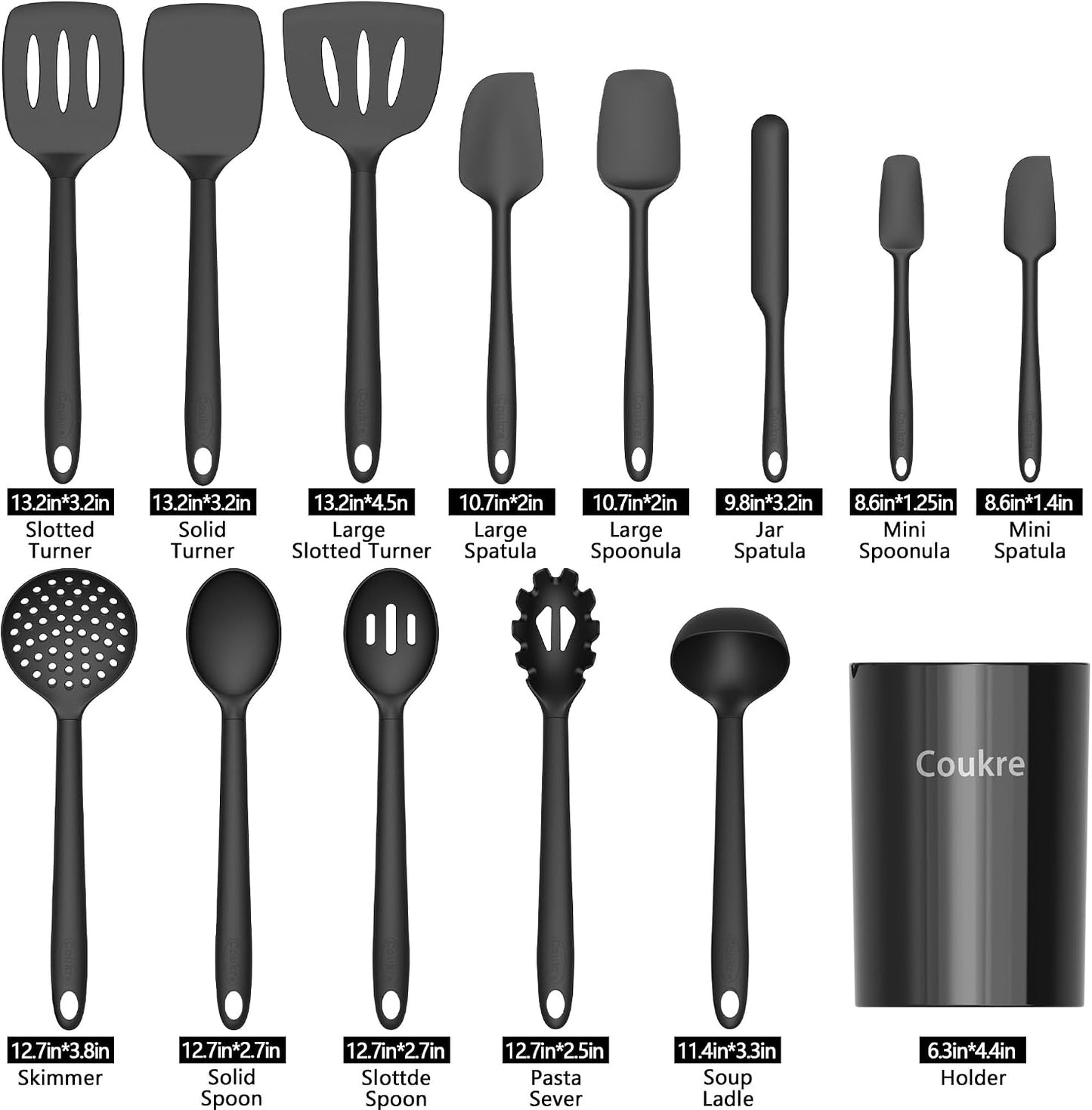 Coukre Silicone Kitchen Cooking Utensils Set, Heat Resistant, 14-Piece