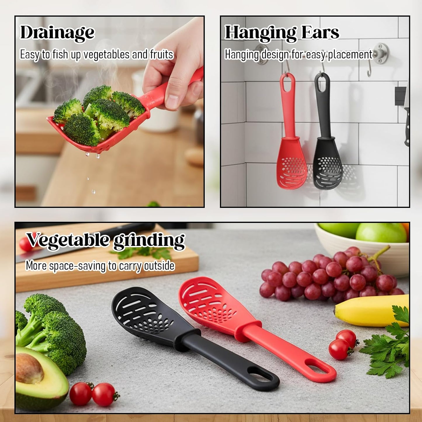 2 Pcs 6-in-1 Multifunctional Kitchen Cooking Spoon Heat Resistant Kitchen Utensils Slotted Spoon Tool for Cooking Mashing Draining Grating Separating