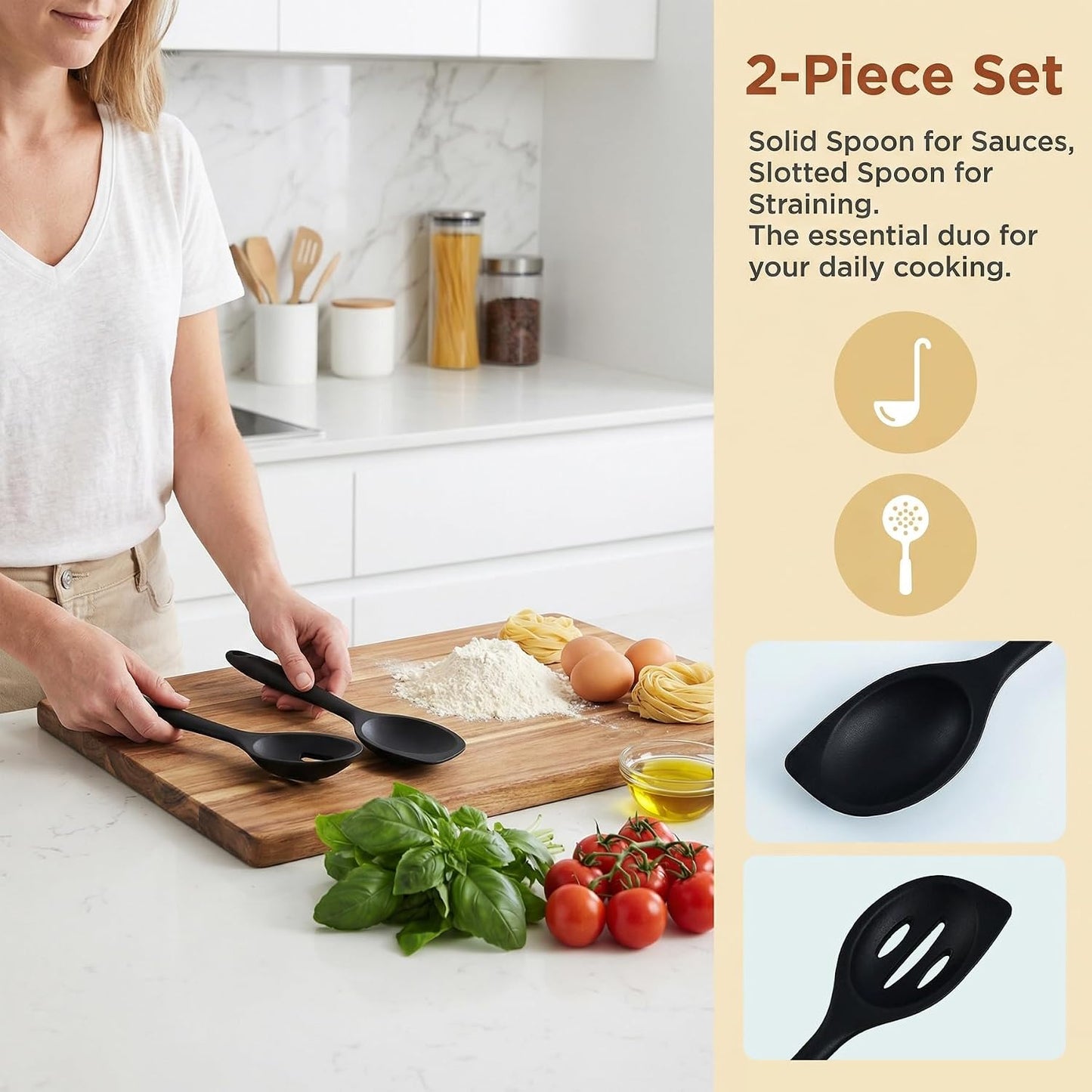 Silicone Cooking Spoon, Slotted Spatula Spoon for Nonstick Cookware