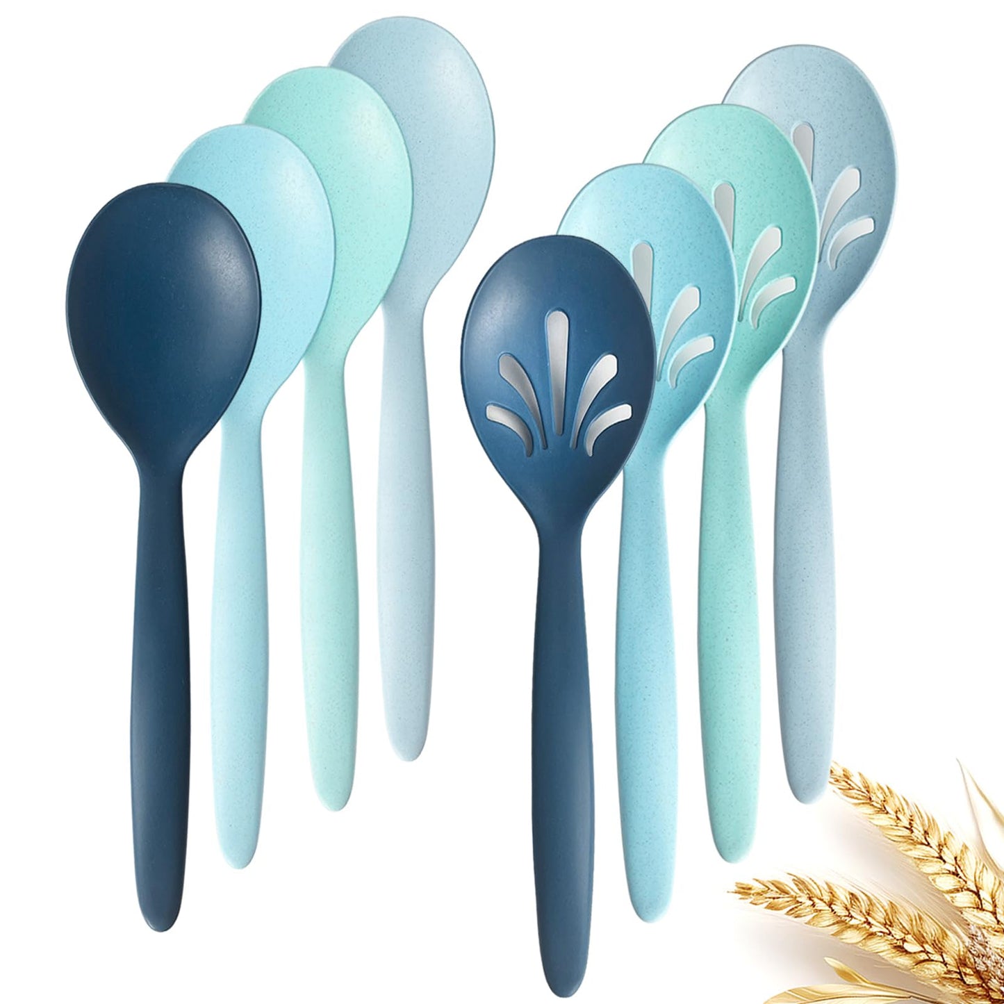 8 Pcs 10" Large Plastic Wheat Straw Serving Spoons Set, Serving Spoons & Slotted Spoons, Kitchen Mixing Serving Spoon for Party Buffet Catering (Orange/Blue/Yellow/Green, Not for Cooking)