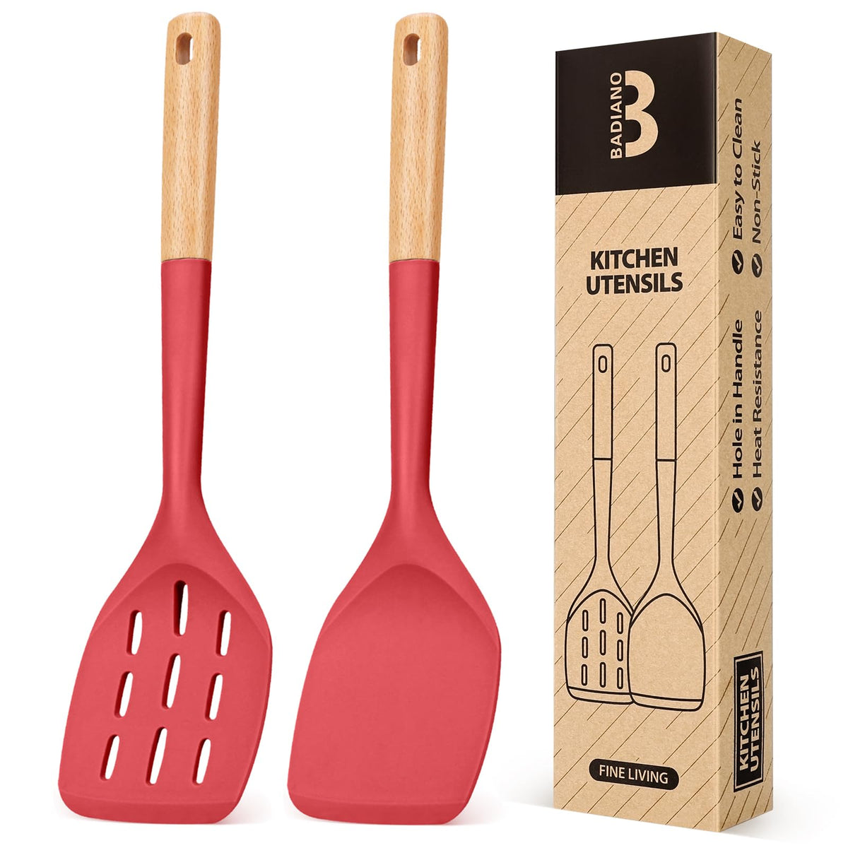 Badiano Silicone Spatula, Non Stick Turner for Cooking, Food Grade, Khaki