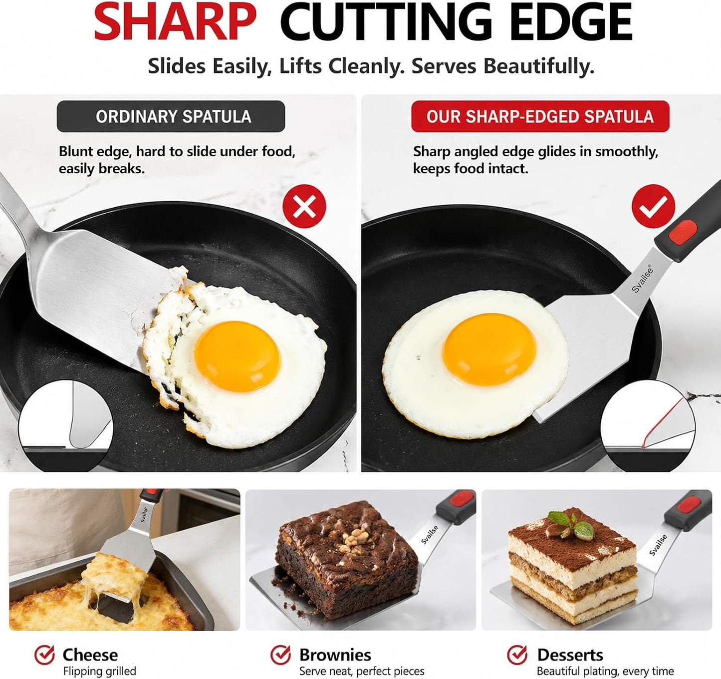 Metal Spatula of 2, Stainless Steel Solid & Slotted Turner Set