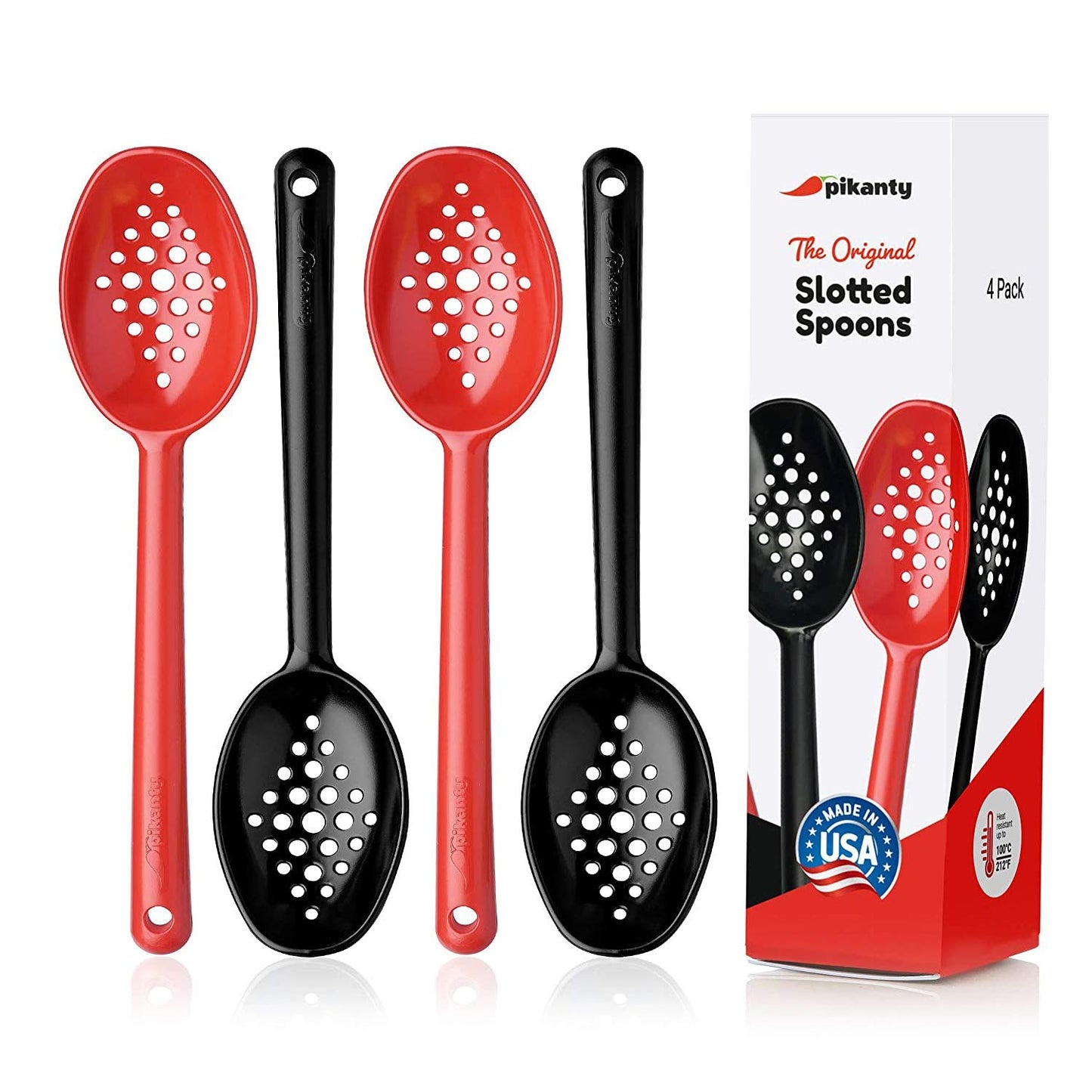 Olive and Pickle Spoon Set of 4, 7-Inch Small Slotted Serving Utensils for Jars, Teal and Black, Perfect for Olives, Pickles, Capers, Pepperoncini, Cherries, Dishwasher Safe, Made in USA by Pikanty