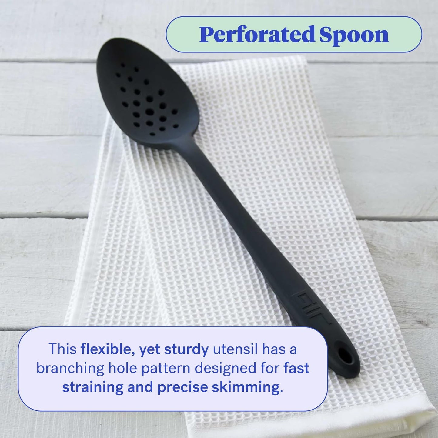 GIR: Get It Right Silicone Slotted Spoon - 13.5" Black Unibody - Perforated Strainer & Skimmer - Heat Resistant to 425°F - Dishwasher-Friendly - Easy-Clean Cooking Spoons for Nonstick Cookware