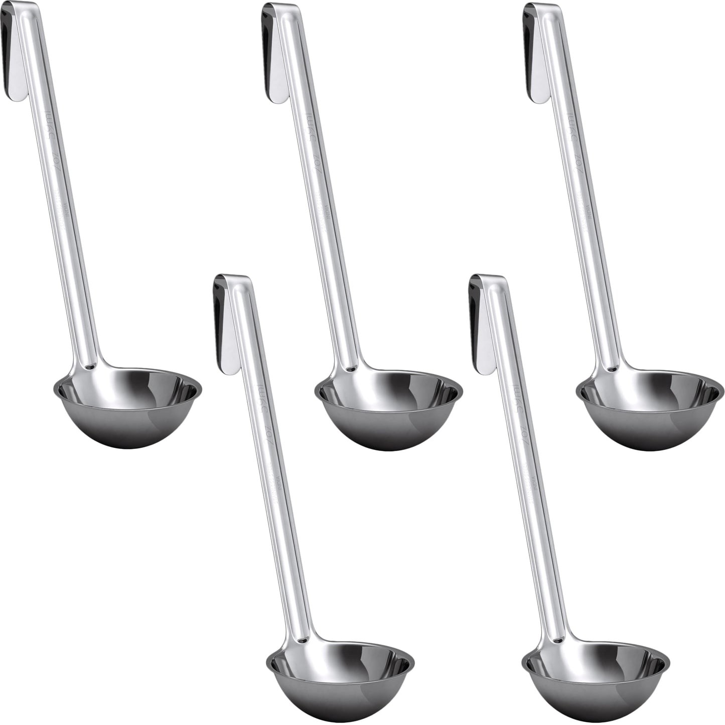 Sturdy, Ergonomic Combo Sizes Ladles 5 Pk. 1 2 4 6 8 Oz Stainless Steel Ladle with Long Handles. Best Kitchen Supplies for Stirring, Portioning and Serving Soup, Chili and Stew in Restaurants and Home