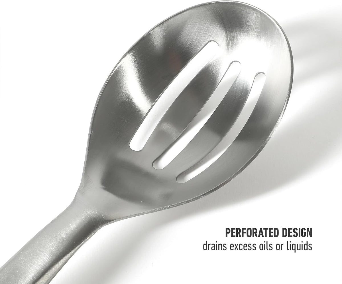 Calphalon Prime Slotted Spoon Skimmer, Stainless Steel Straining Spoon, Heavy-Gauge Heat-Resistant Kitchen Spoon for Draining, Cooking & Serving, Weighted Handle for Control