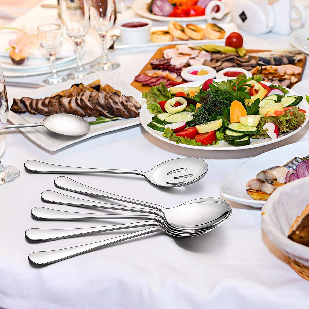 AOOSY 2 Pcs Stainless Steel Serving Utensil Set, Long Handle Serving Spoons