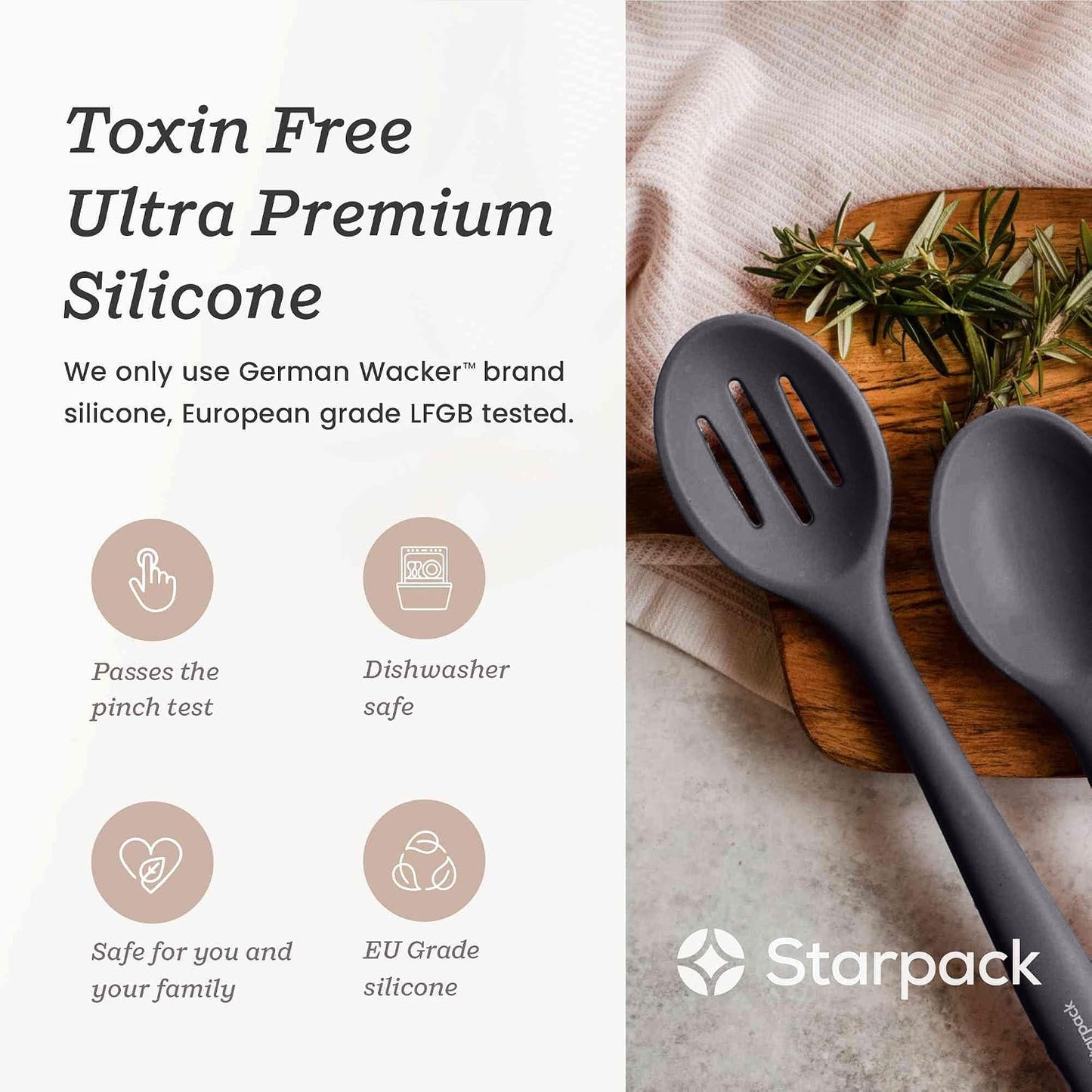 Starpack 'Let it Drain' Silicone Slotted Spoon(10.6 Inches) - Small Slotted Spoon for Cooking Heat Resistant to 600°F - Silicone Slotted Serving Spoons, Non Stick Slotted Cooking Spoon
