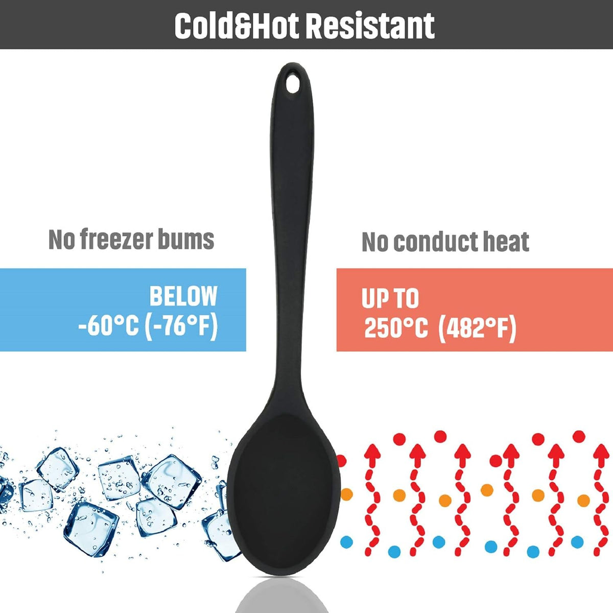Boao 4 Pcs Silicone Cooking Spoons 10.6 Inch Slotted Nonstick, Black