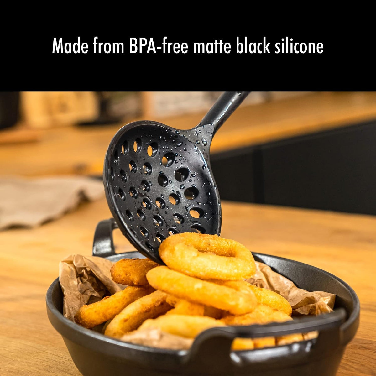 Staub Silicone with Wood Handle Cooking Utensil, Skimming Ladle