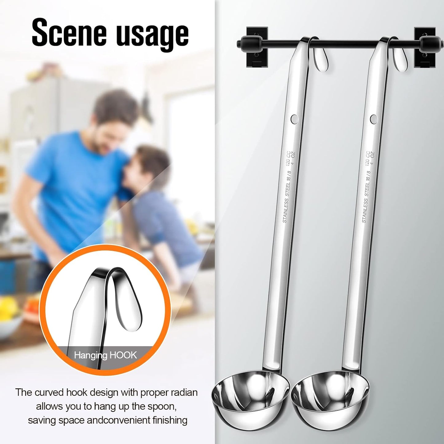 Cunhill 5 Pcs Soup Ladles Stainless Steel Serving Ladles with Long Handle for Serving, Cooking, Stirring, Portioning Kitchen Restaurant Accessories(4 oz)