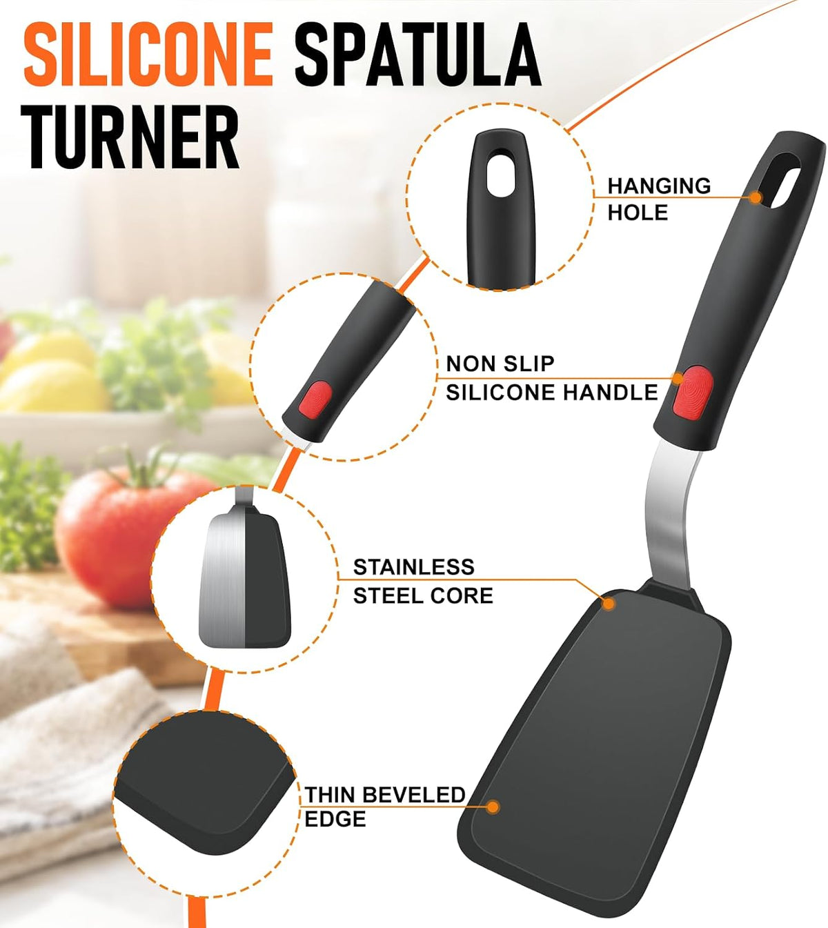 4Pcs Silicone Spatula Turner Set, Heat Resistant Silicone Spatula for Nonstick Cookware, BPA Free Kitchen Cooking Utensils Set, Flexible Spatula Turner for Flipping Eggs, Burger, Fish, Pancake