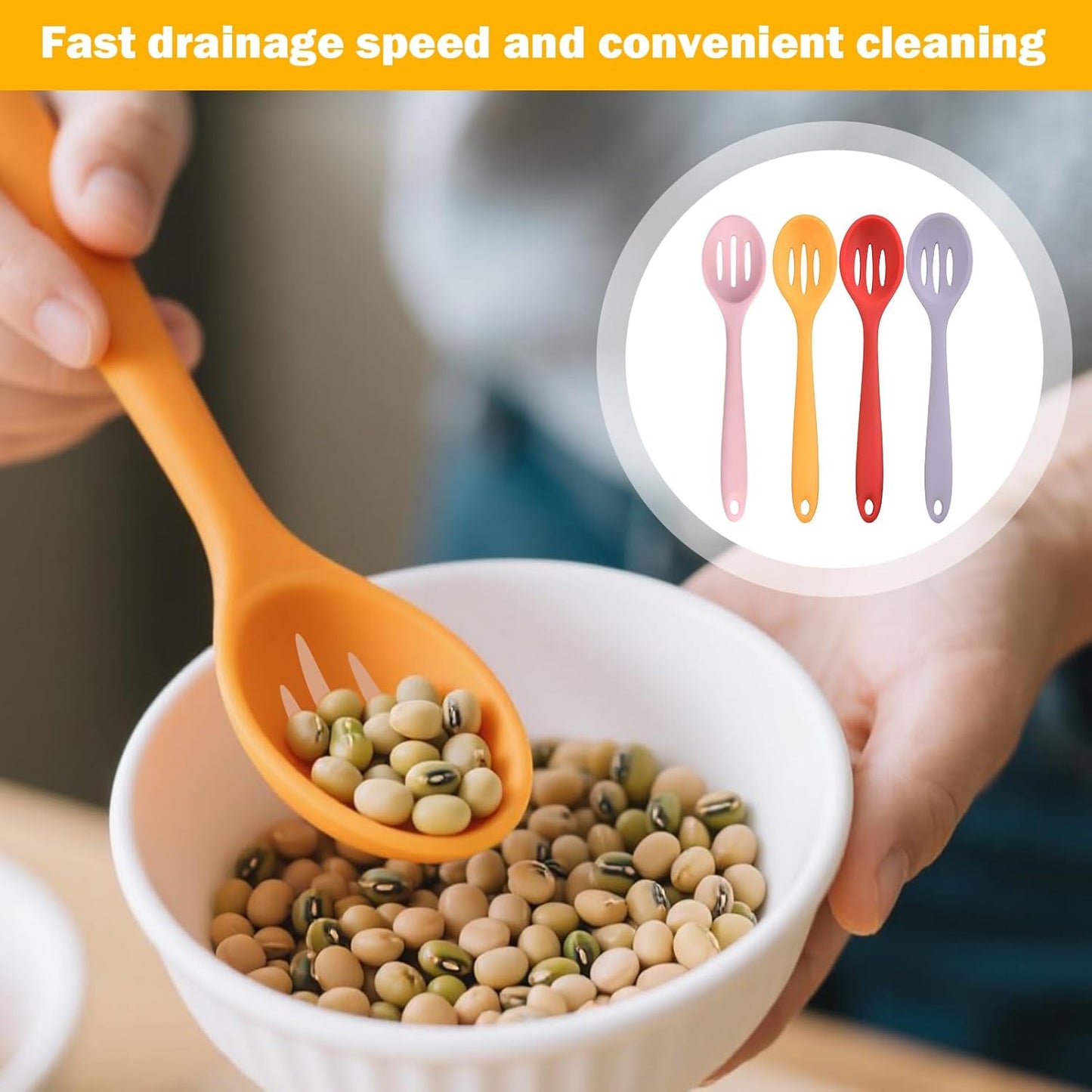 4 Pcs Slotted Spoons For Cooking,Nonstick Mixing Serving Spoons