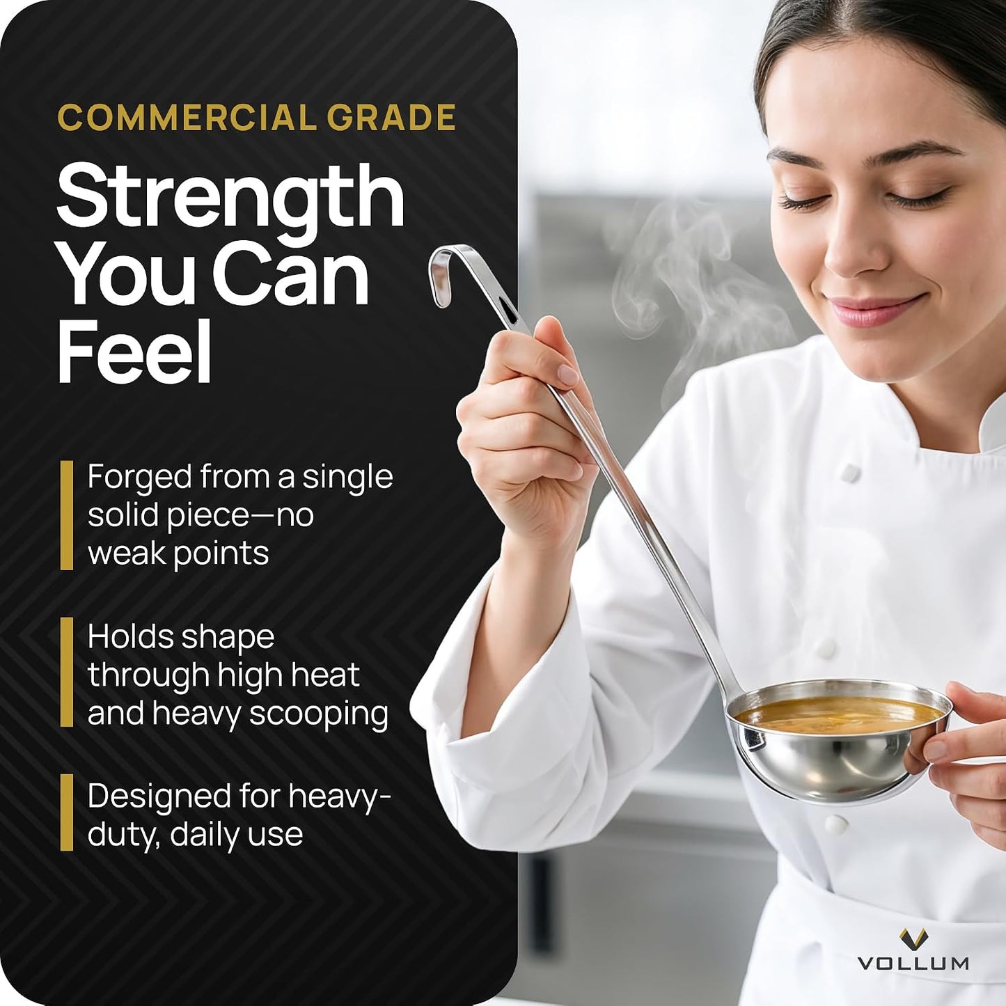Vollum 1-Piece Stainless Steel Ladle - Heavy Duty Commercial Thick Stainless Steel - 4 Ounce (3.1" Bowl Diameter, 12.25" Handle Length)