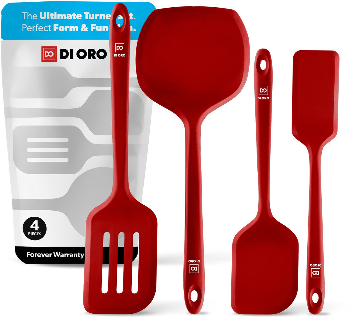 DI ORO Silicone Turner Spatula Set - 600F Heat Resistant, 4-Pc Black