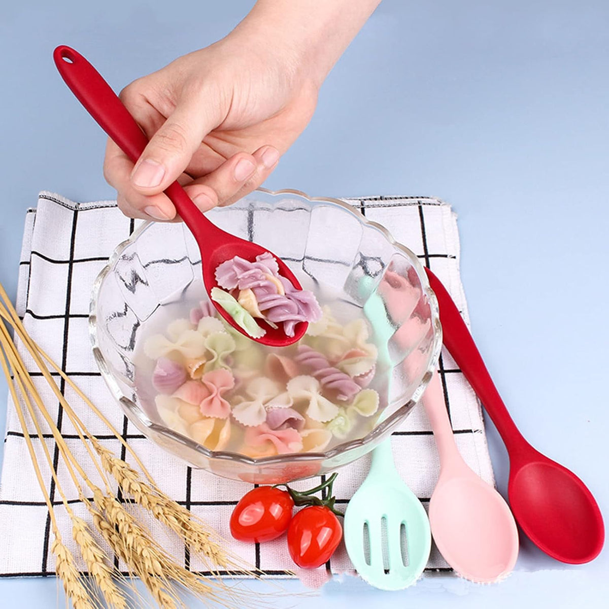 4 PCS Colorful Silicone Serving Spoons - Small Slotted Spoons for Straining Oil, Juices & Serving