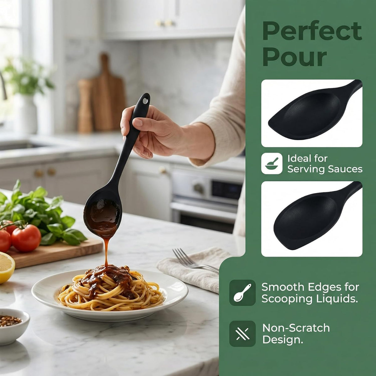 Silicone Cooking Spoon, Slotted Spatula Spoon for Nonstick Cookware
