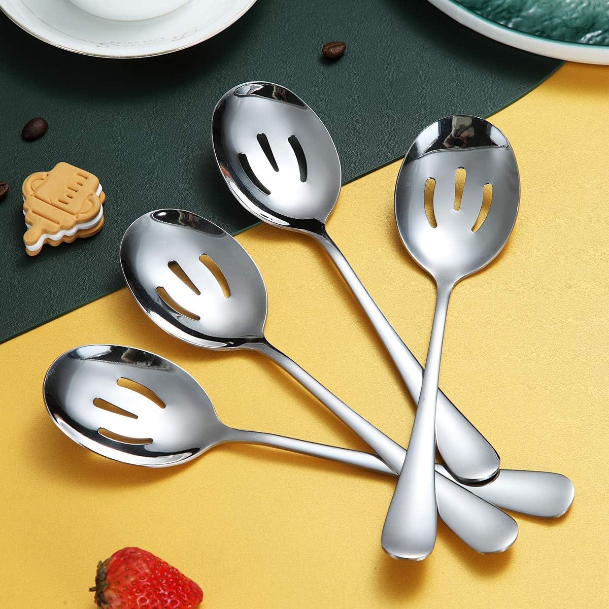 Kyraton 4-Piece Serving Set - Slotted Stainless Steel Spoons, Pack of 4