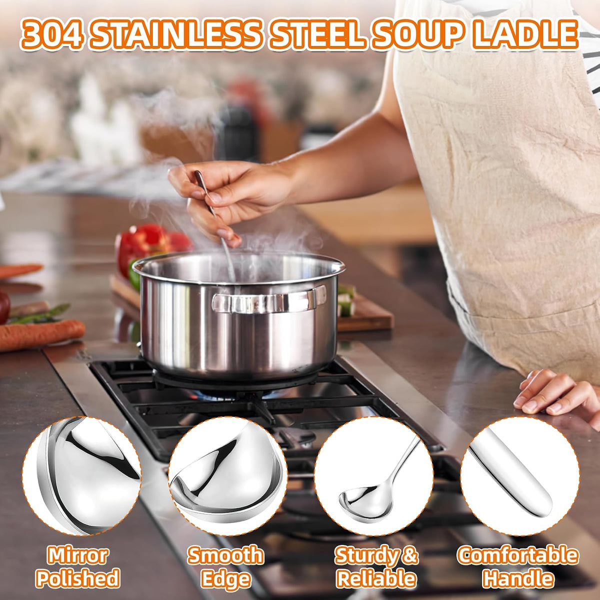 8 Pack Small Ladle Soup Ladle, 8 Inch SUS 304 Stainless Steel Sauce Ladle, Gravy Ladle for Serving Soup Sauces, Dishwasher Safe