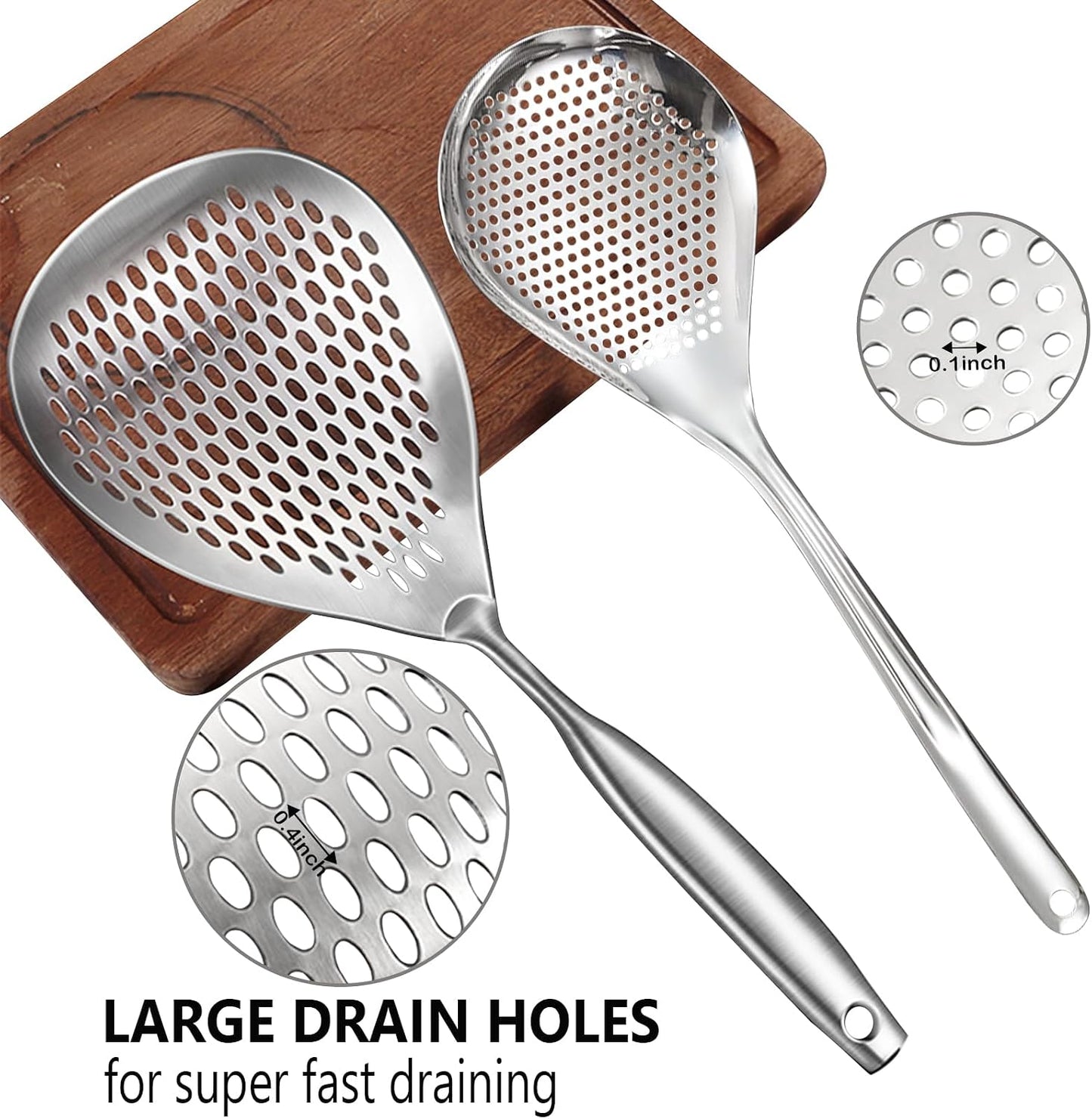 KAYCROWN Skimmer Slotted Spoon, 2 Pack Stainless Steel Pasta Spider Strainer Ladle for Frying and Cooking, Frying Strainer Spoon, Kitchen Cooking Skimmer Colander