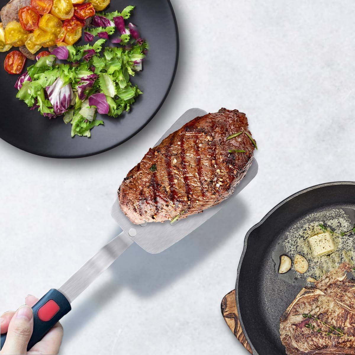 Stainless Steel Flexible Spatula, Thin Metal Turners, 2Pack(S+XL) Slotted