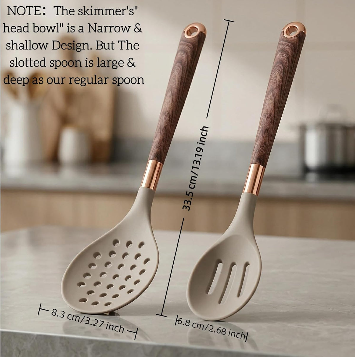 LorisArm Slotted Spoon & Skimmer Spoon 2 PC, 13" Silicone Kitchen Strainer Skimmer for Straining Pasta/Cooking/Frying, Non Stick Kitchen Utensils Pasta Spoons.