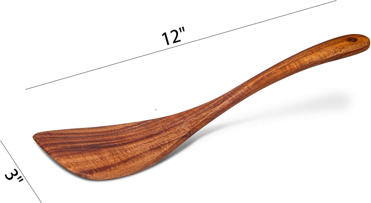 Jilla-hla Wooden Spatula Nonstick Turner Acacia Wood, Right Long Handle Flat Frying Spatulas Handmade for Mother Wife Grandma Her Kitchen Gift, Ideal Cookware Utensils for Cooking Eggs, Fish, Pancakes