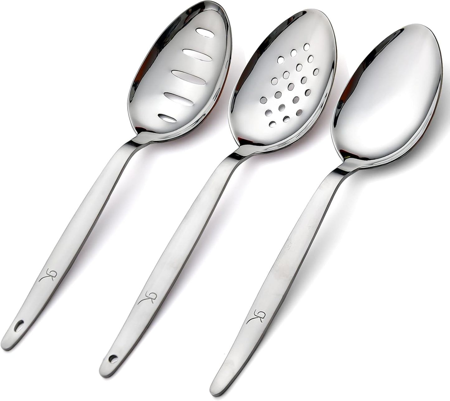 3-PCS Kunz Spoon | 9 Inch 18/10 Stainless Steel Serving Spoons Set Include Serving Spoon, Slotted and Perforated Spoons (Medium 9 Inch, 3 Pack All Kunz)