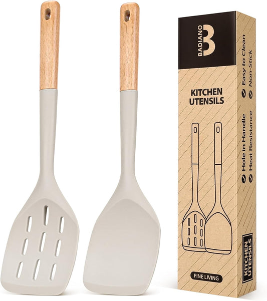 Badiano Silicone Spatula, Non Stick Turner for Cooking, Food Grade, Khaki