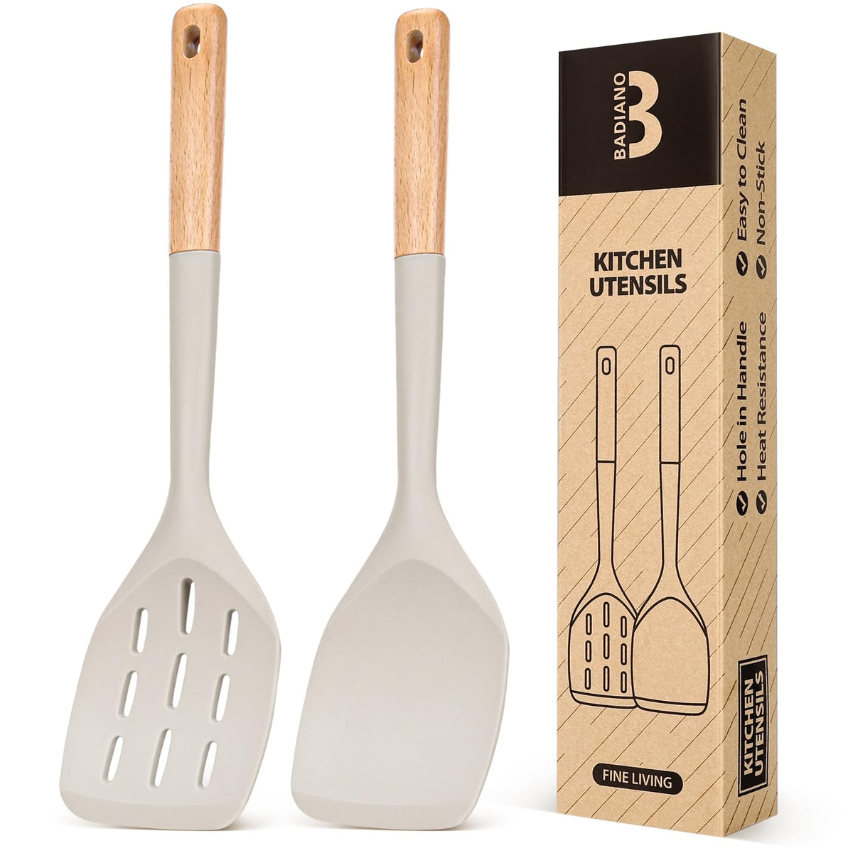 Badiano Silicone Spatula, Non Stick Turner for Cooking, Food Grade, Khaki