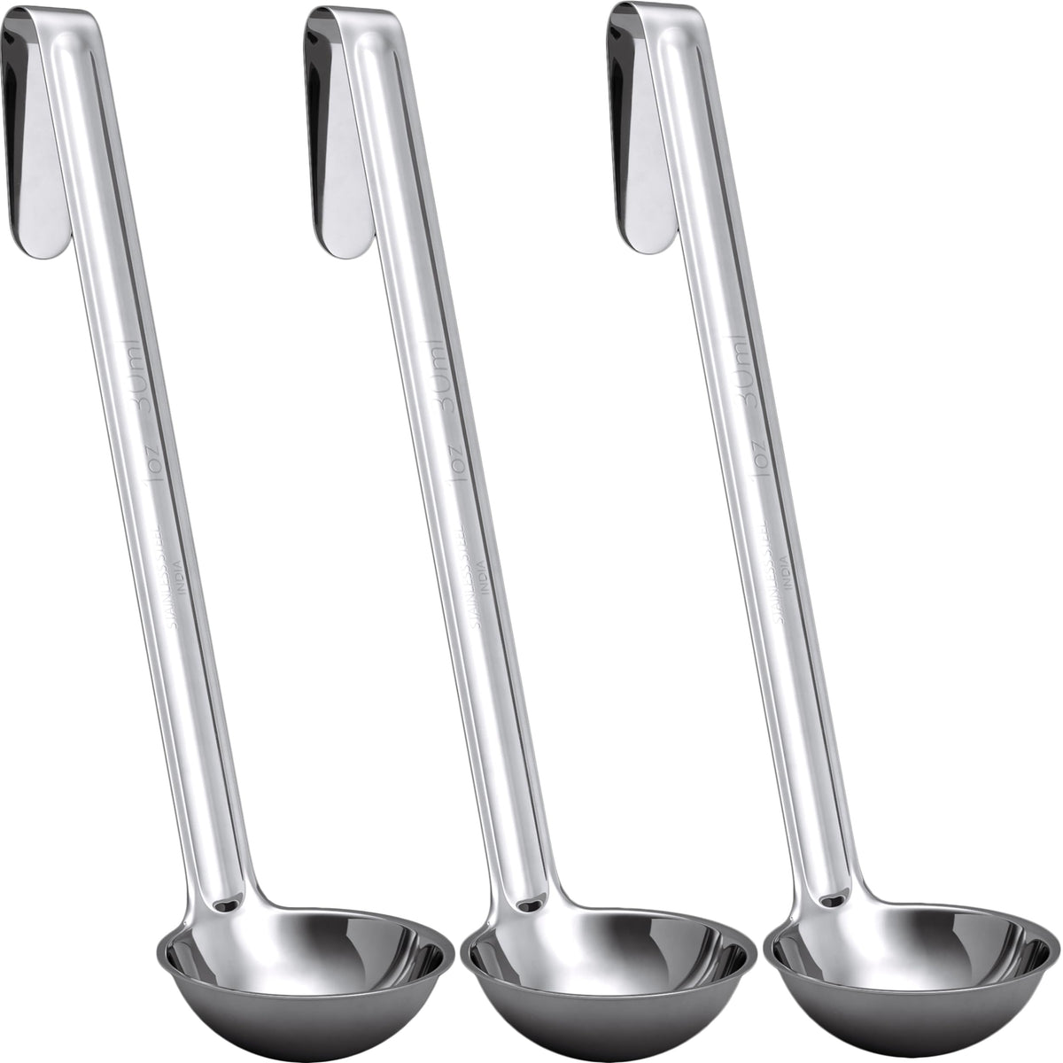 Sturdy, Ergonomic Combo Sizes Ladles 5 Pk. 1 2 4 6 8 Oz Stainless Steel Ladle with Long Handles. Best Kitchen Supplies for Stirring, Portioning and Serving Soup, Chili and Stew in Restaurants and Home