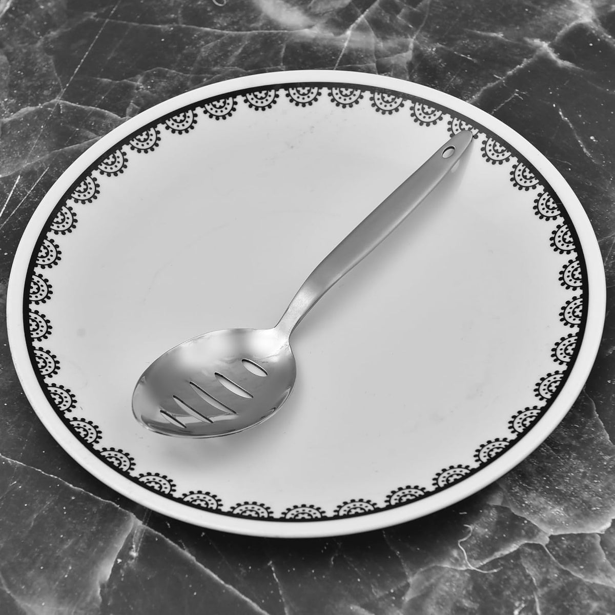 Chef Kunz Slotted Spoon | 9 Inch 18/10 Stainless Steel Silver Chef Cooking Spoons | Basting, Quenelle, Plating Spoon for Draining and Serving, Dishwasher Safe (Slotted)
